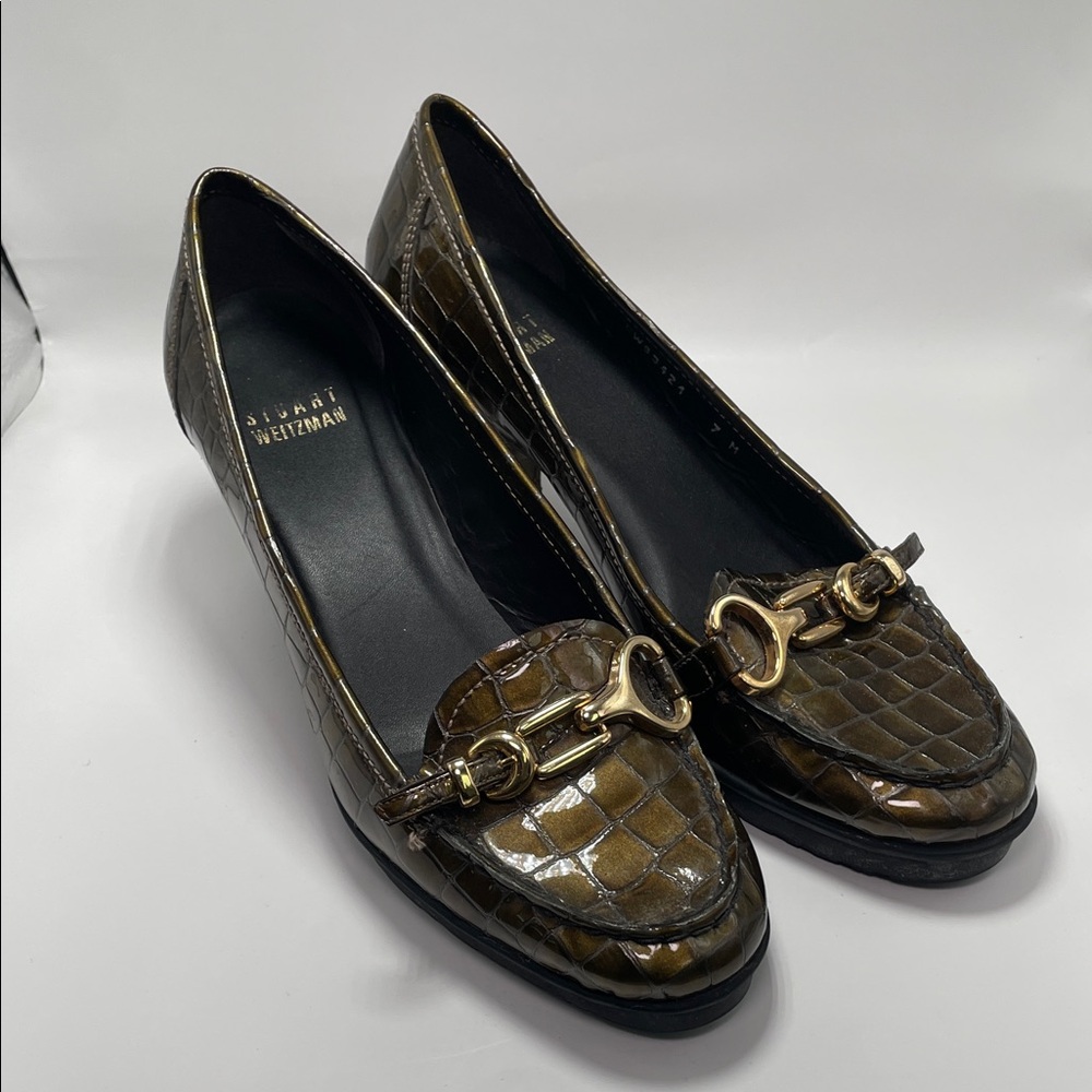 Stuart Weitzman Duplicate Otter Sioux Croco Patent Pump Heels Shoes 7